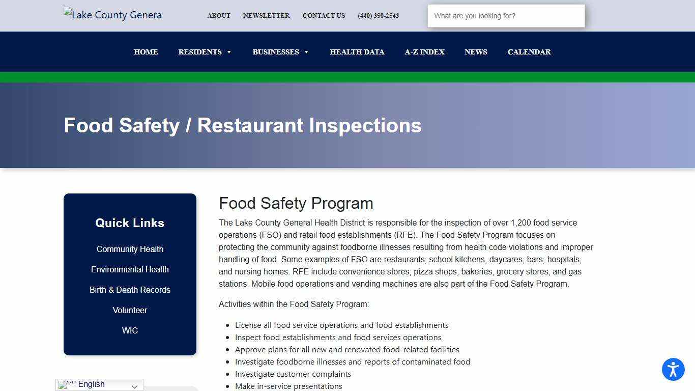 Food Safety / Restaurant Inspections Lake County General Health