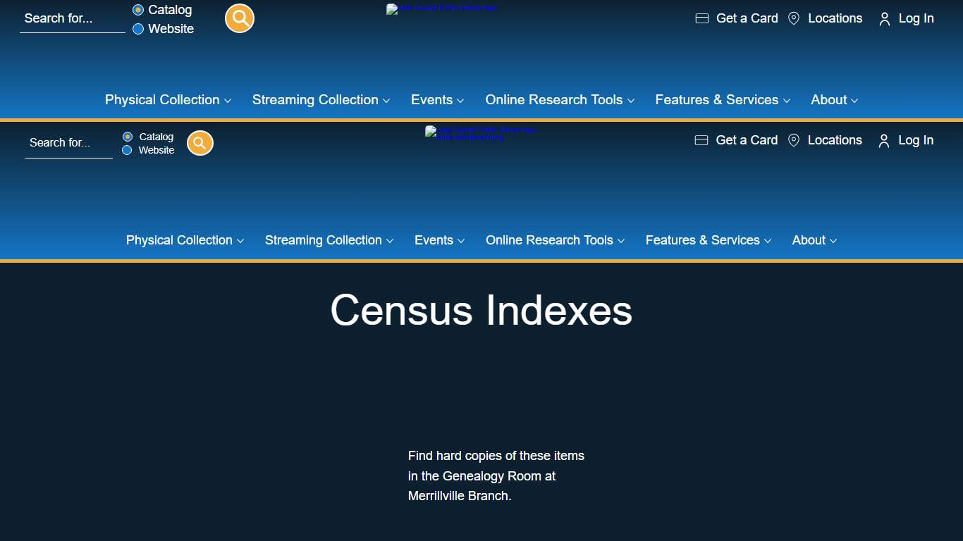 Census Indexes Lake County Public Library