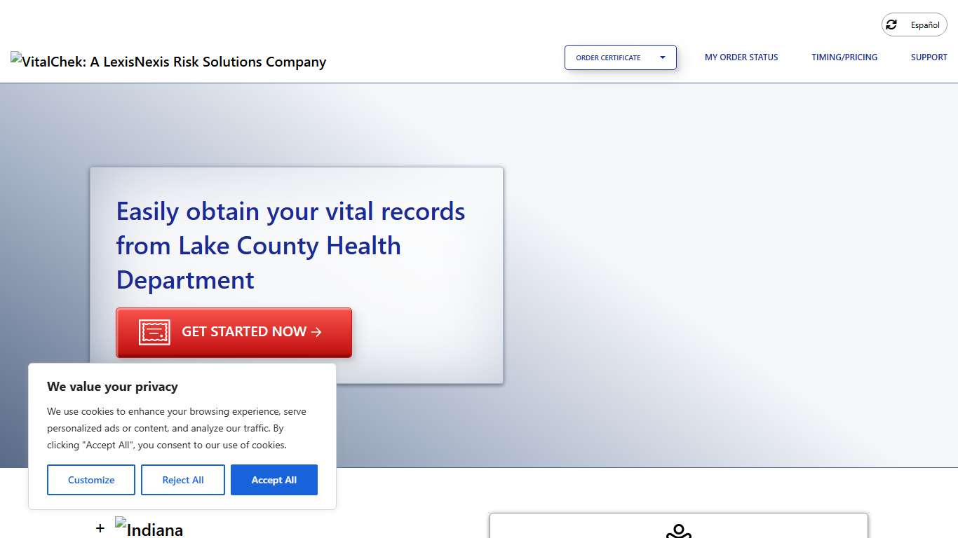 Lake County Health Department (IN) Order Certificates - VitalChek